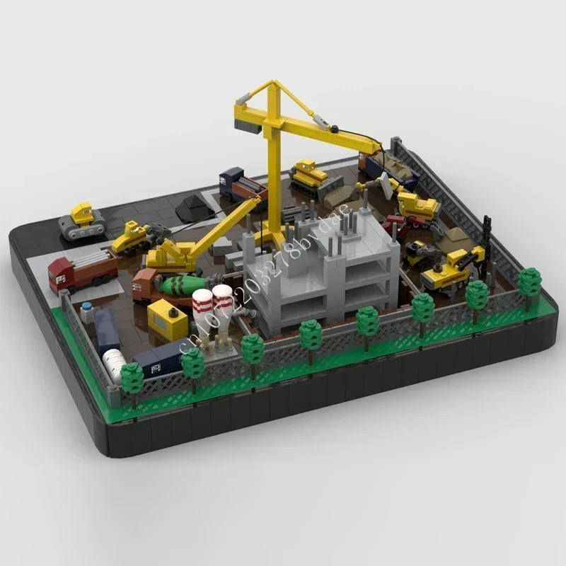 1956PCS ไซต์ก่อสร้างและยานพาหนะโมดูลาร์ MOC Creative Street View รุ่นที่กำหนดเองปริศนา DIY การศึกษาประกอบของเล่นของขวัญ