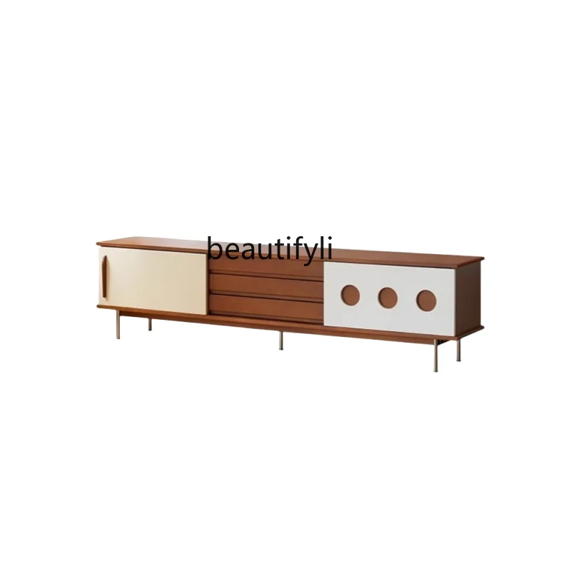 

Retro solid wood TV cabinet Nordic retro living room home storage modern small apartment simple color matching TV cabinet