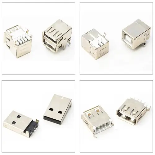 Kit de surtido de conectores USB 2.0 hembra/macho para montaje en PCB, con pines, tipo A/B, macho/hembra (USB 2.0) 3