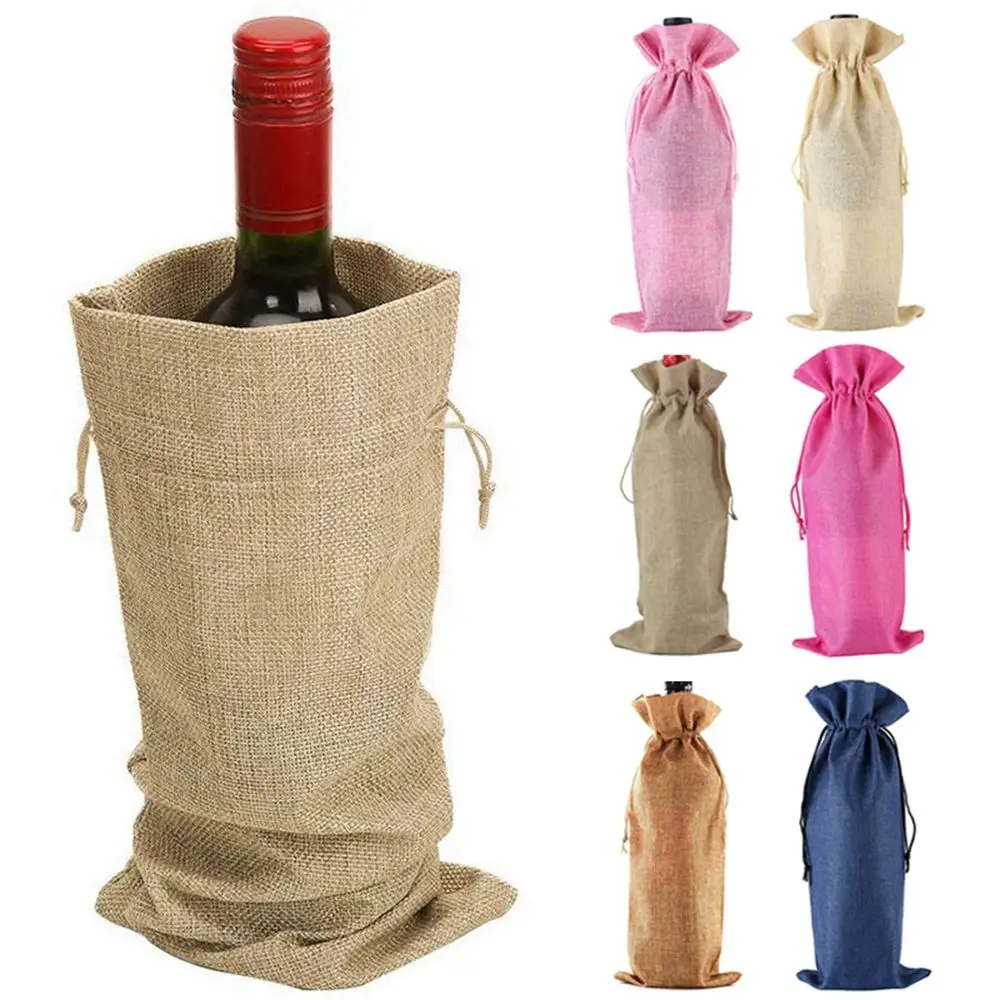 10pcs/set 750ml Burlap Party Decoration Gift Wedding Champagne Pouch Wine Bags Packaging Bag Wine Bottle Covers