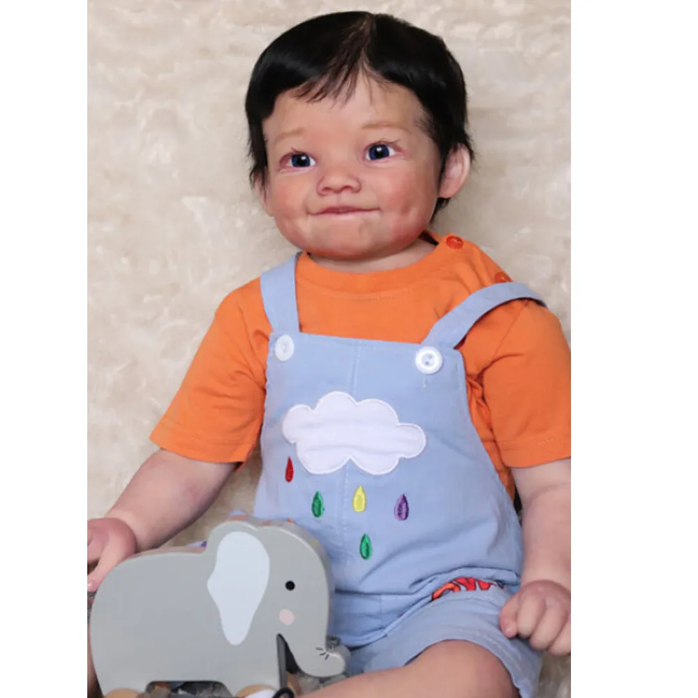 28in Lighte Tanned Skin Tone Reborn Baby Doll Artist Painted Toddler Boy Hand-Rooted Hair Birthday Gift