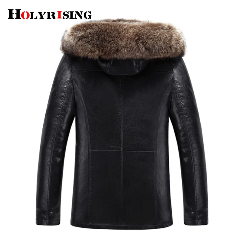 Big Natural fur hooded Men Leather Jacket Coats Animal Thick PU jaqueta de couro masculina -30 degree cold