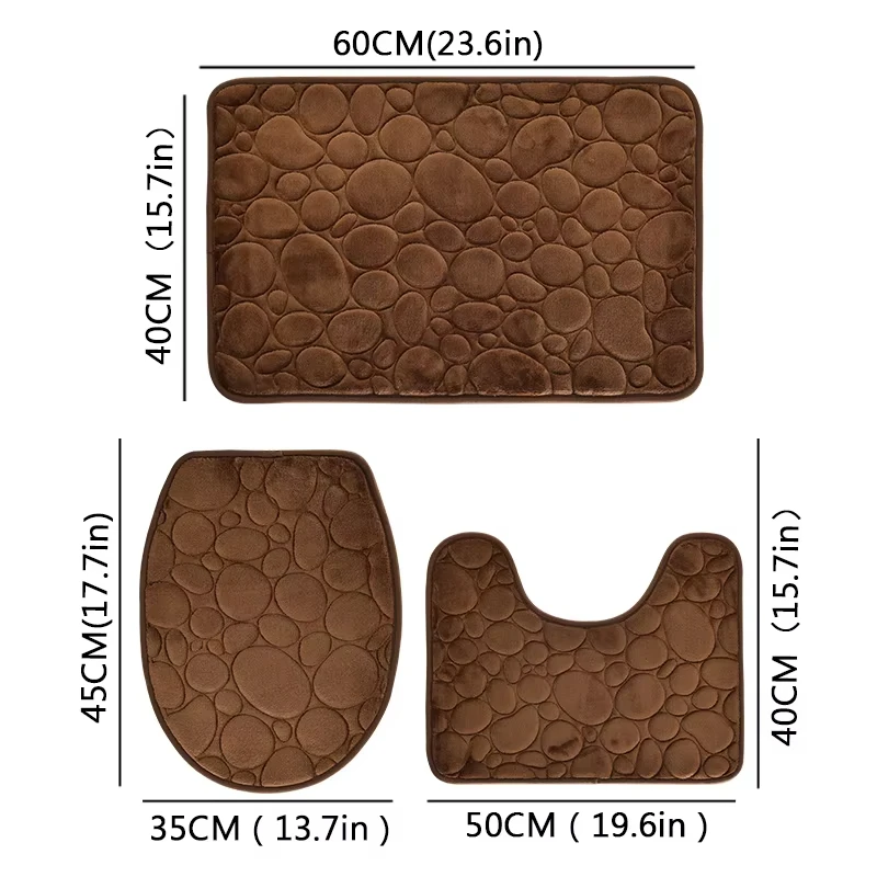 3 Stück/Set einfarbig einfaches Badezimmer wasserabsorbierende und rutschfeste Bodenmatte Steinmuster, bequem und weich, dreiteiliges Set – Detail 10