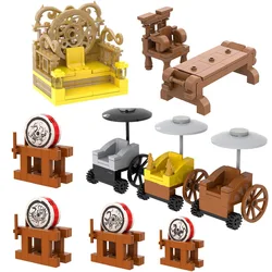 MOC Medieval Dragon Chair Iron Seat Drum Accessories Building Blocks Ancient Soldiers Emperor Figures Weapons Parts Kids Toys