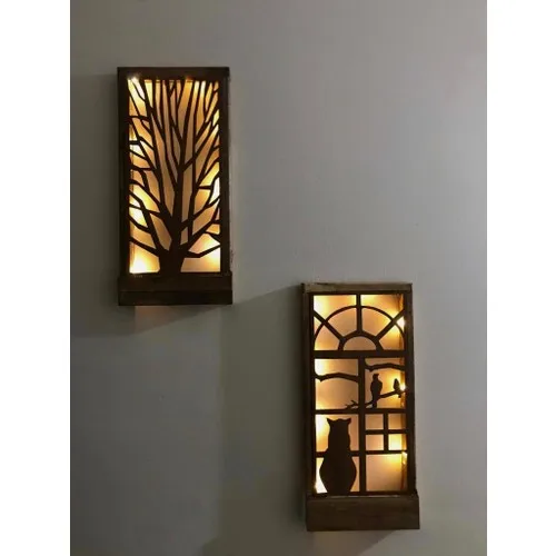 Msağ Woods Batteries Included Fairy Led Pattern Wall Decoration Solid Wood 18 X36 Table Night Lamp Doorway Hol Home Gift