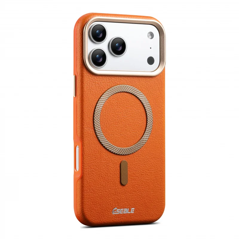 

Fashionable and Luxurious Starry Orange Ribbed Magnetic Ring Leather with Lychee Textureiphone17ProMaxiPhone Case16Magnetic Attr