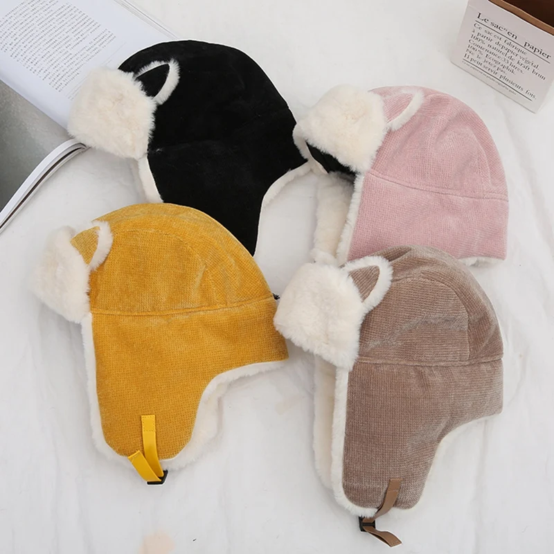 Women Warm Earmuffs Thicken Ear-flapped Hat Winter Cold-proof Warm Cotton Hat Cat Ears Cap 2022 Winter Russian Hat