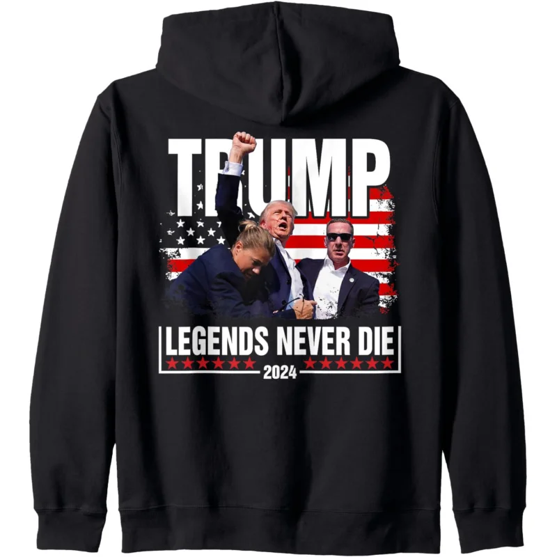 

Fight Legends Never Die 2024 Trump Shooting (On Back) Zip Hoodie Loose men's and women's clothing