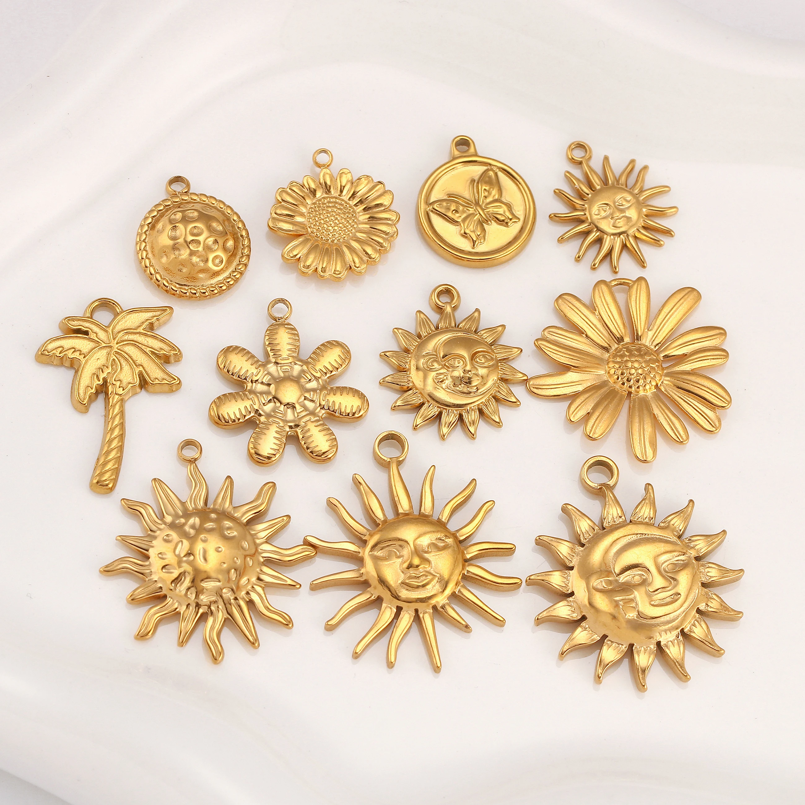 3 Stück Gesicht Sonne Mond/Sonnenblume/Schmetterling Charm für Schmuckherstellung Edelstahl Guss Charm DIY Armband Halskette Handwerk Zubehör – Detail 5