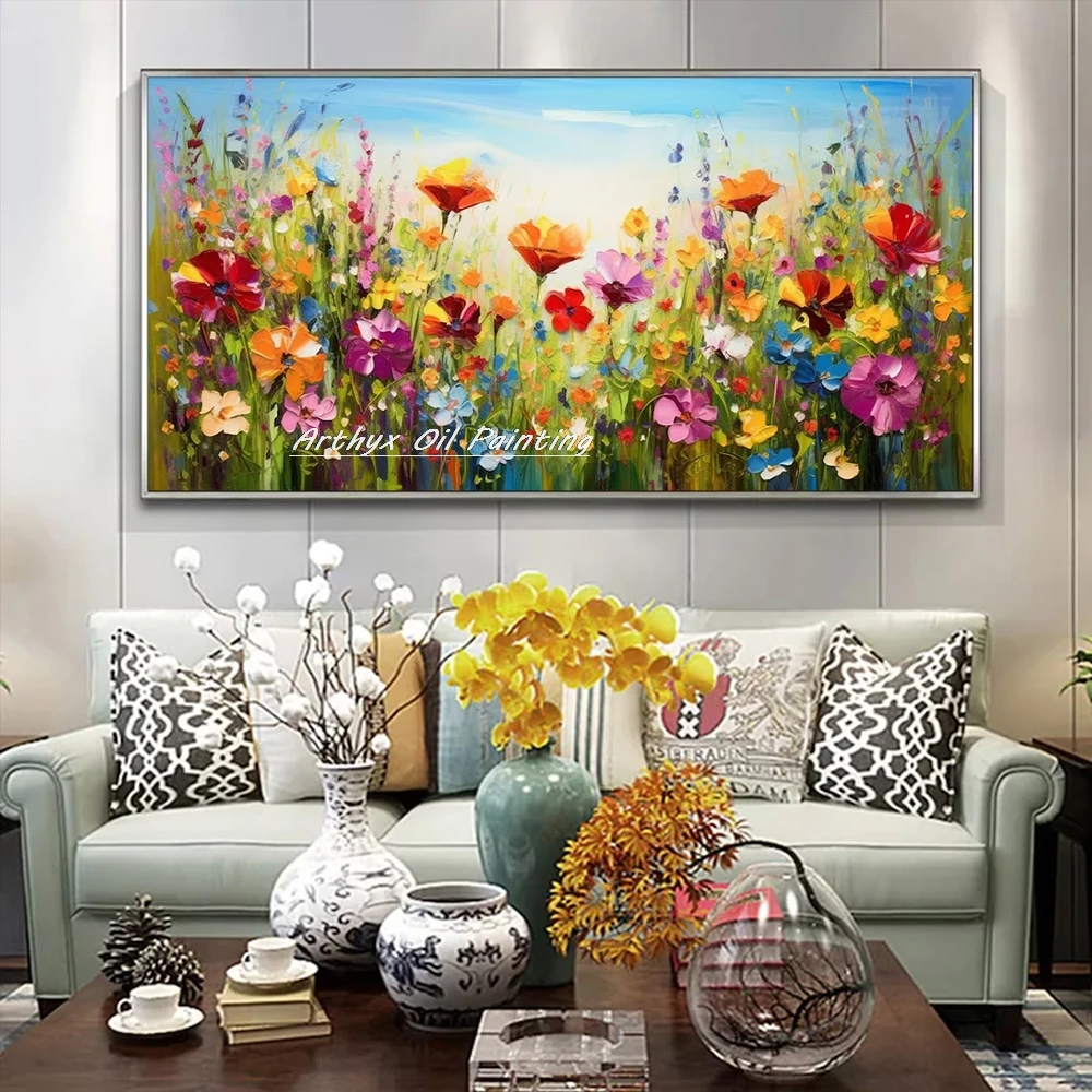 Arthyx 100% Handpainted Abstract 3D Knife Flowers Oil Painting On Canvas,Modern Texture Art Posters,Wall Picture,Home Decoration
