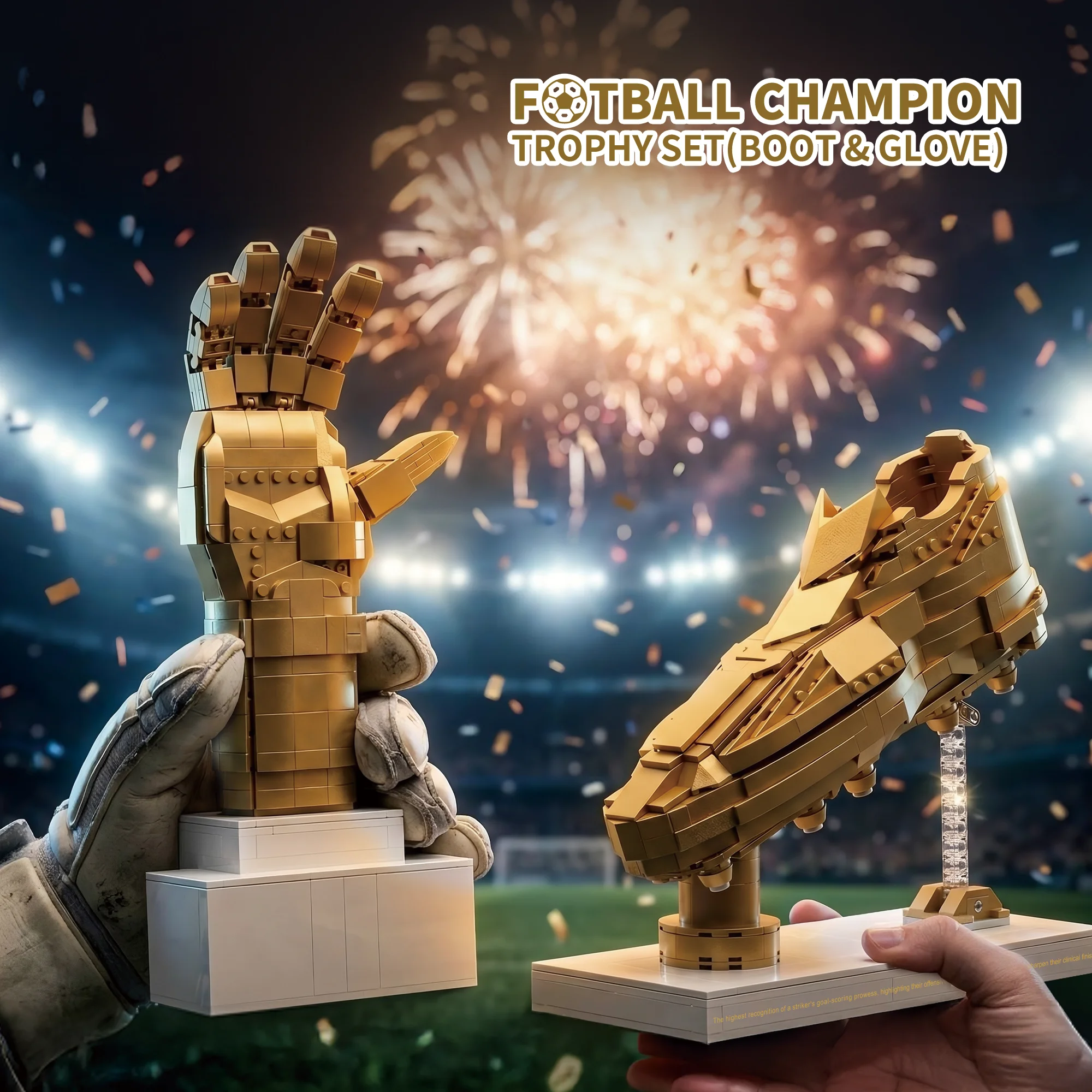 

1569PCS Football Trophy Building Blocks Golden Boot Glove Soccer Champion Model Bricks Desktop Decoration Assembly Toys Gifts