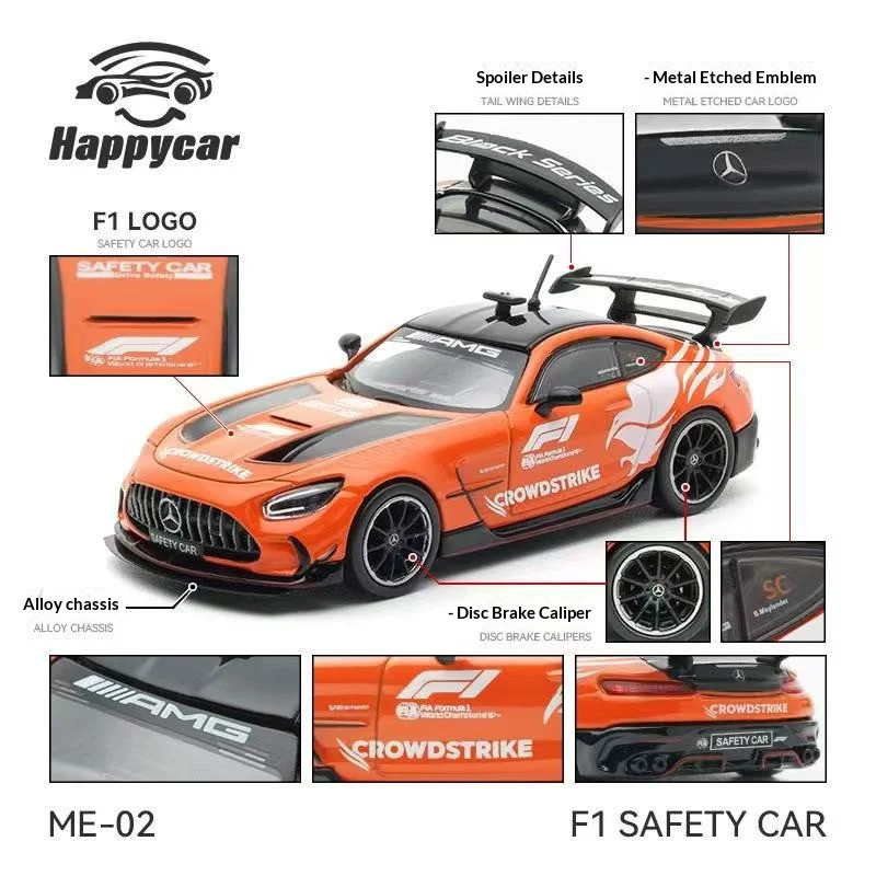 Happycar Mercedes Amg Gt Black Series F1 Safety Car 1:64 Scale Diecast Model Car Starlight Silver For Collection Toy Pre-Sale