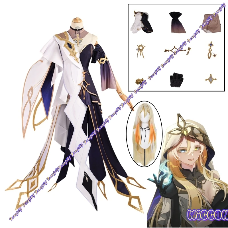 

Rhinedottir Naberius комплект для косплея, парик, платье, униформа, головные уборы, четыре оттенка для Genshin Impact, вечеринка на Хэллоуин