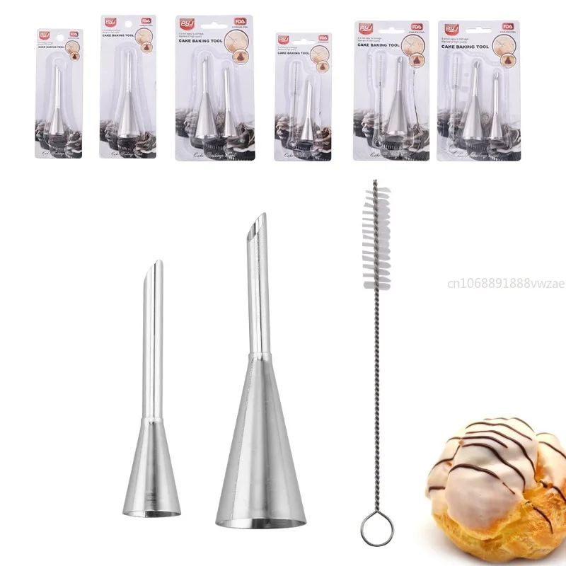 Cream Icing Piping Nozzles Stainless Steel Eclair Puff Nozzles Cupcake Filling Tubes Pastry Injector Syringe Piping Tips