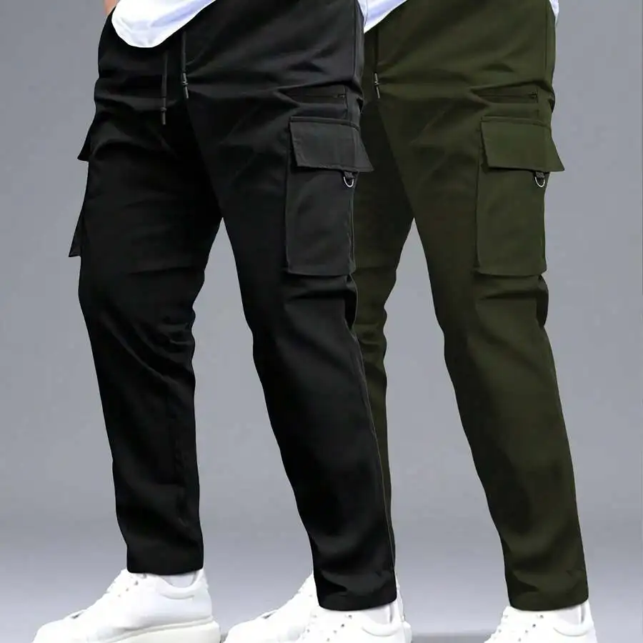Mens Tactical Style Cargo Trousers Featuring Adjustable Drawstring Waist And Utility Pockets For Casual Outdoor Use