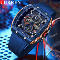 CURREN Man WristWatch Waterproof Chronograph Men Watch Military Top Brand Luxury Blue Silicone Original Sport Male Clock 8442