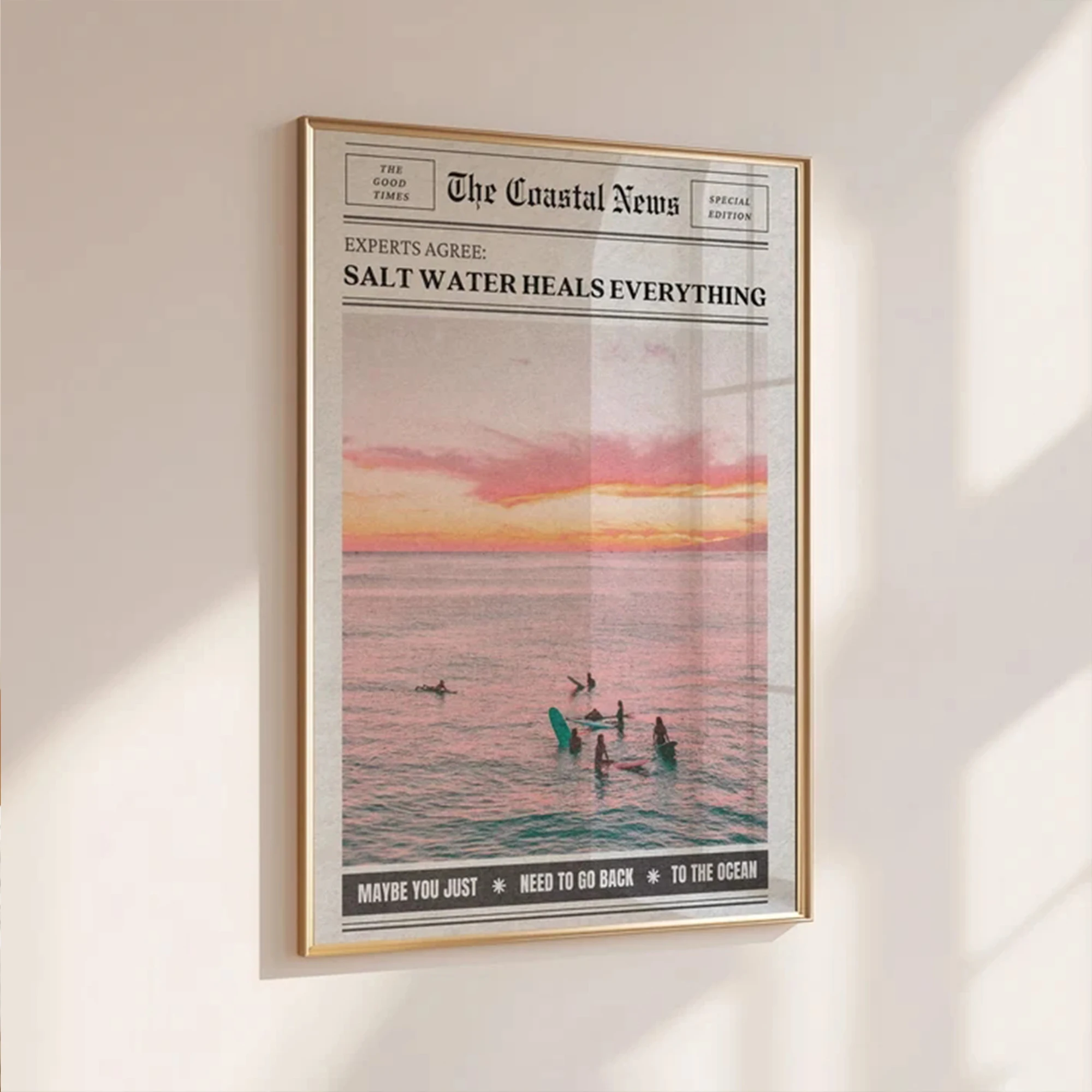 Modern Newspaper Style Beach Salt Water Heal Everything Wall Art Print Canvas Painting Poster Picture For Living Room Home Decor