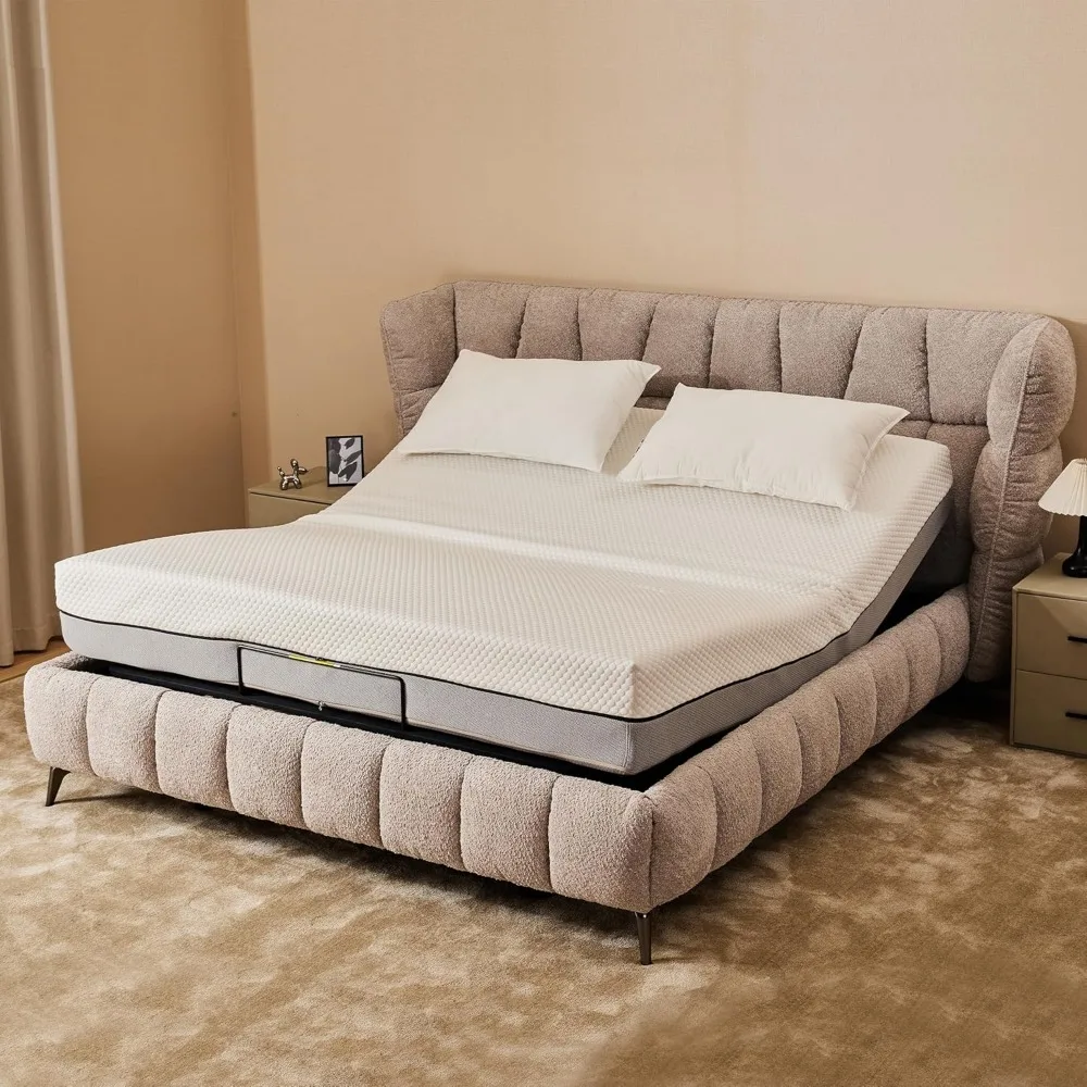 

King Size Adjustable Bed Frame, Dual Quiet Motors, Wireless Remote Control, Head and Foot Incline, Electric Ergonomic Bed Frame