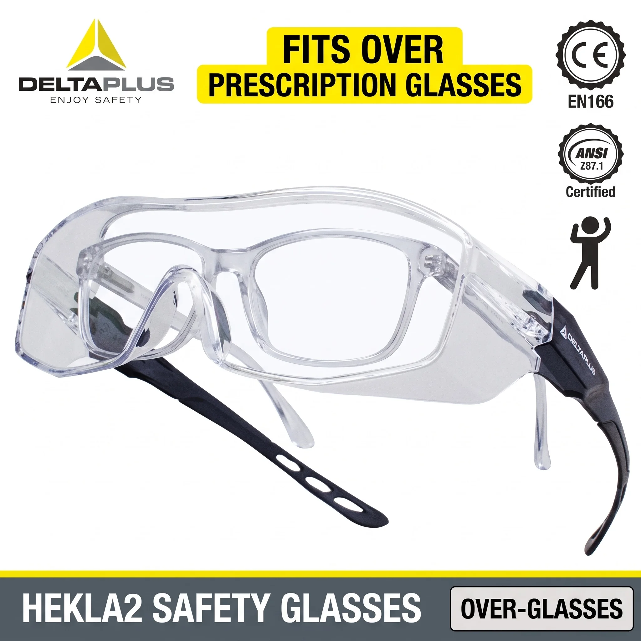 DELTAPLUS Safety Glasses Clear Anti Scratch UV Protection Impact Resistant Over Glasses Visitor Working Eyewear PPE Gear