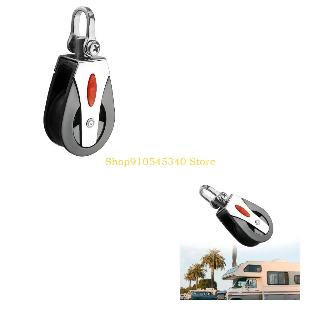 U2JA Camping Gear Rope Pulley, Single Nylon Rope Wheel in a Stainless Steel Body with Rotating Eye for Rope Guiding, Pulling and