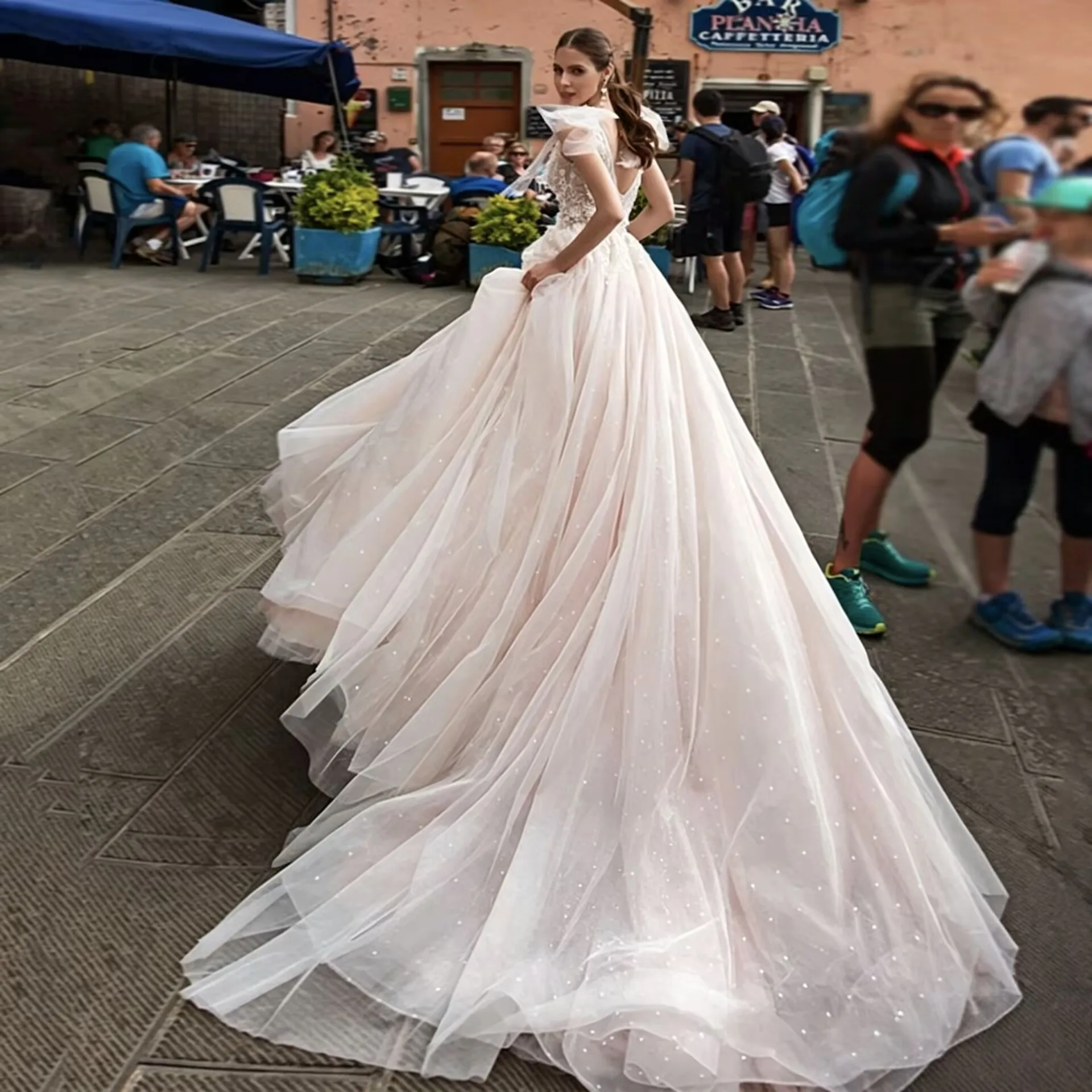EVON BRIDAL Boho Wedding Dress 2026 Bridal Backless Beaded Flowers Sleeveless V-Neck Pearls Tulle Puff Vestidos De Novia