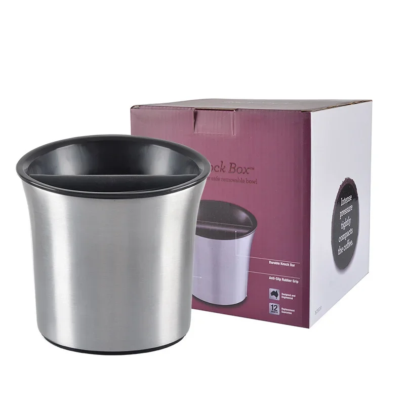 Stainless Steel Espresso Knock Box Anti-Slip Coffee Grounds Dump Bin Barista Household Cafe Accessory