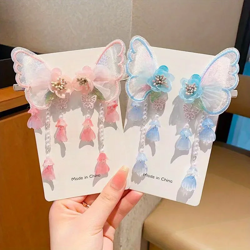 

Ethereal Butterfly Hair Clip for Girls - Floating Wing Design with Floral Charm Danglers, Delicate Hair Pins Baby Accessories