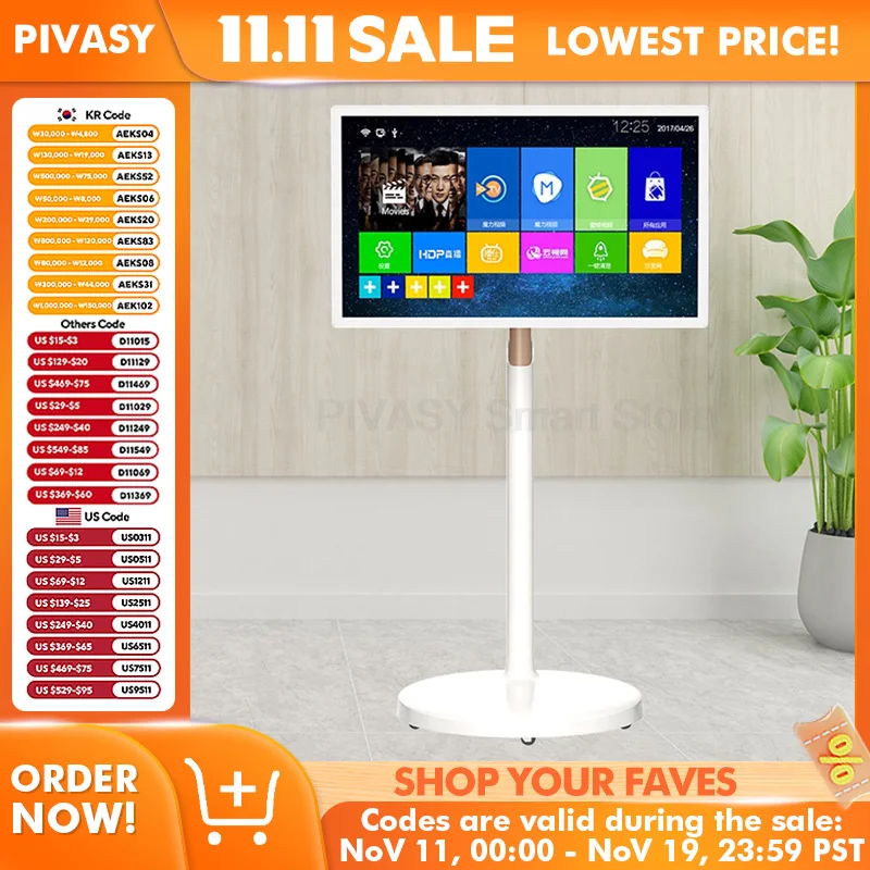 多サイズ対応ディスプレイタッチスクリーンポータブルスマートテレビ屋内会議モバイルモニター（フロアスタンド付き、ゲームライブ配信用）