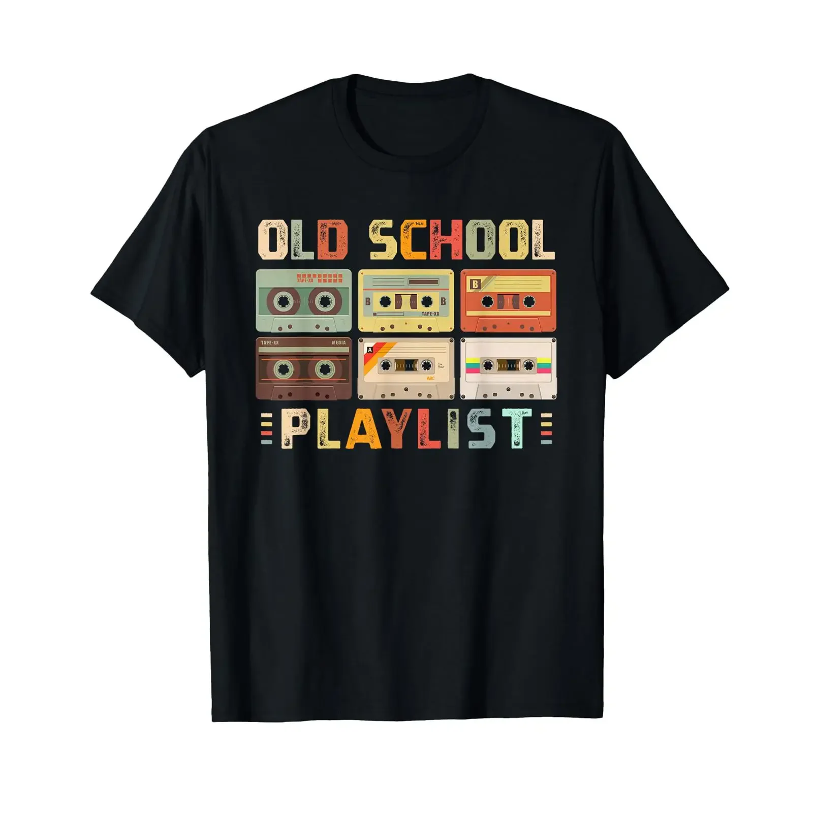Cassette Tape Music 80s Retro Old School Playlist T Shirt vintage Washed Slightly Stylish Casual Versatile Breathable homme