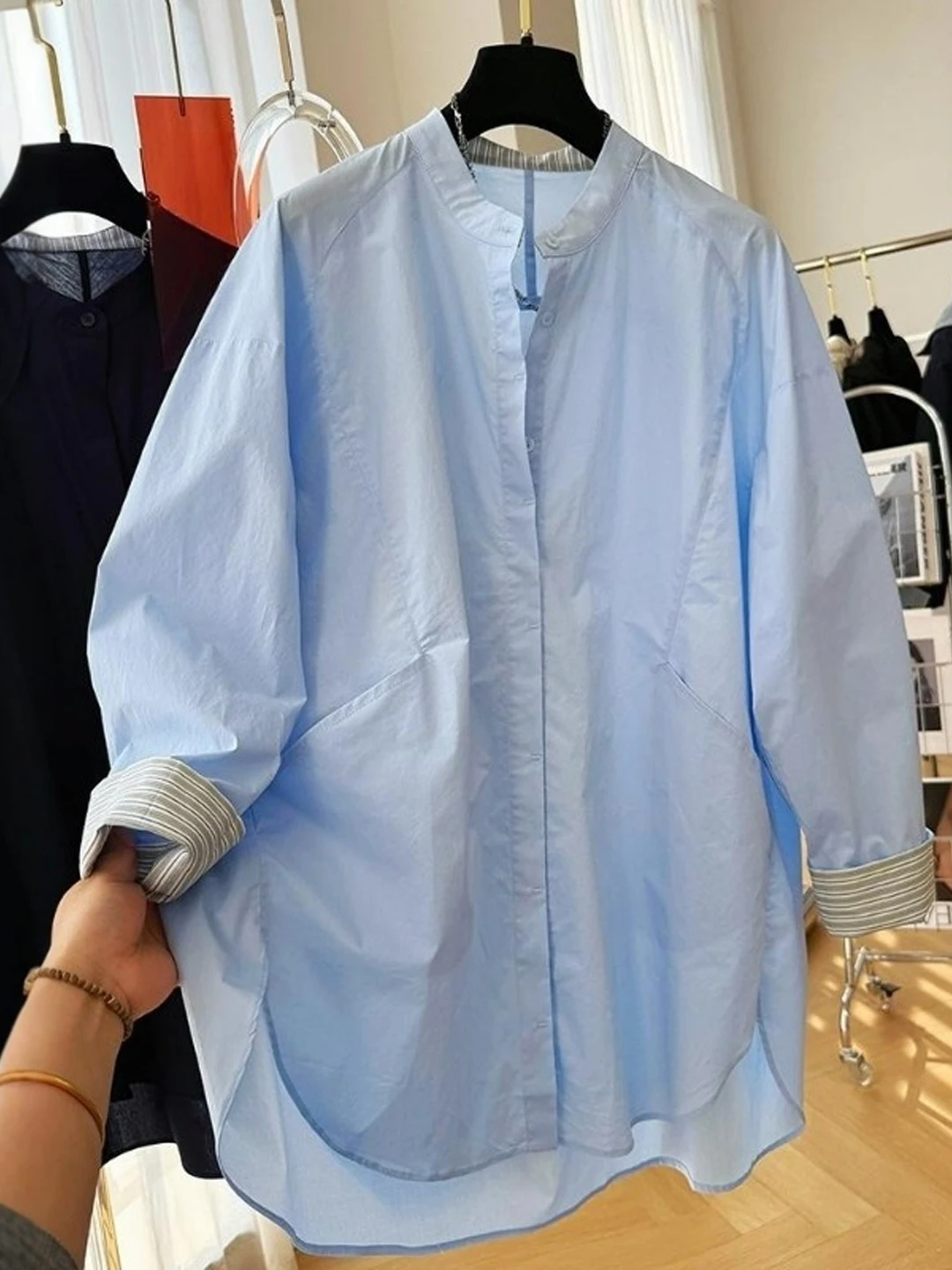 Ele japonais Sle Long Sve irt coupe-vent ample et confortable mi-long pour femme