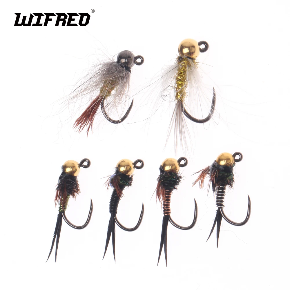 Wifreo 8pcs 12# 14# Tungsten Beadhead Barbless Jig Nymph Flies Hare's Ear/CDC Hackle/Copper John Euro Nymph Trout Fishing Fly