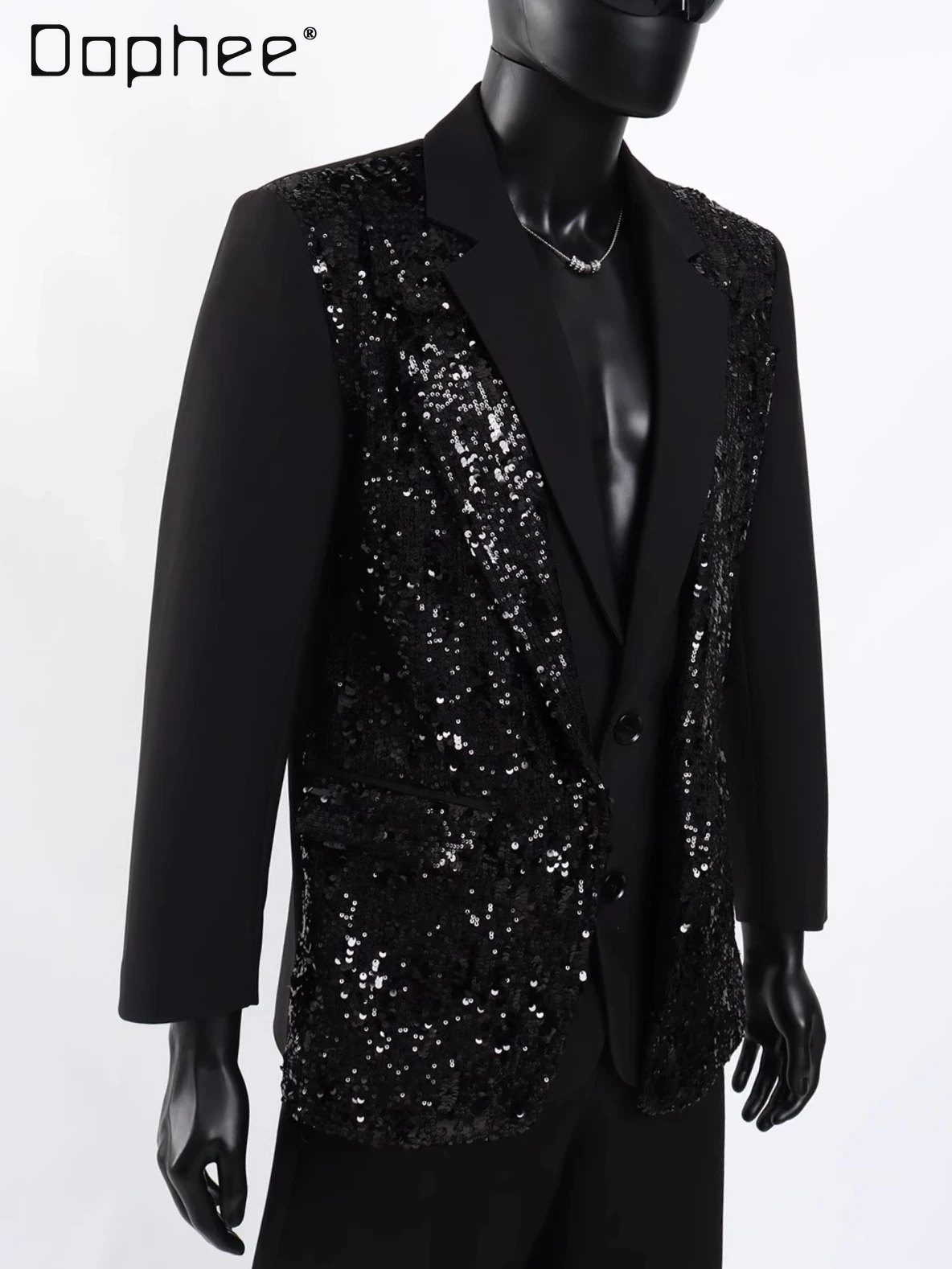 

Heavy Sequin Fake Two-Piece Suit Collar Elegant Handsome Jacket Mens Blazer High-End Fashion Performance Suit Black Blazer Men