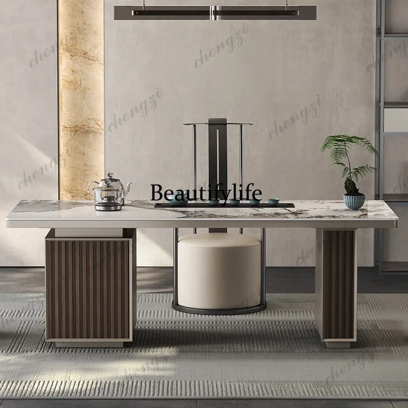 Light luxury rock slab tea table and chair combination modern simple multi-functional balcony office integrated