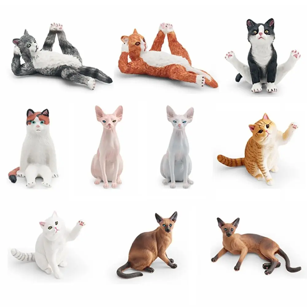 Exquisite PVC Simulation Cat Model Siamese British Shorthair Cat Lifelike Cat Action Figures Simulation Pet Car Decoration
