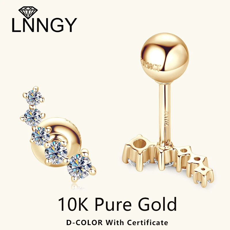 

Lnngy 10K Yellow Gold Piercing Earrings Certified One Row Moissanite Earring For Couples Valentine's Day Wedding Jewelry Gift