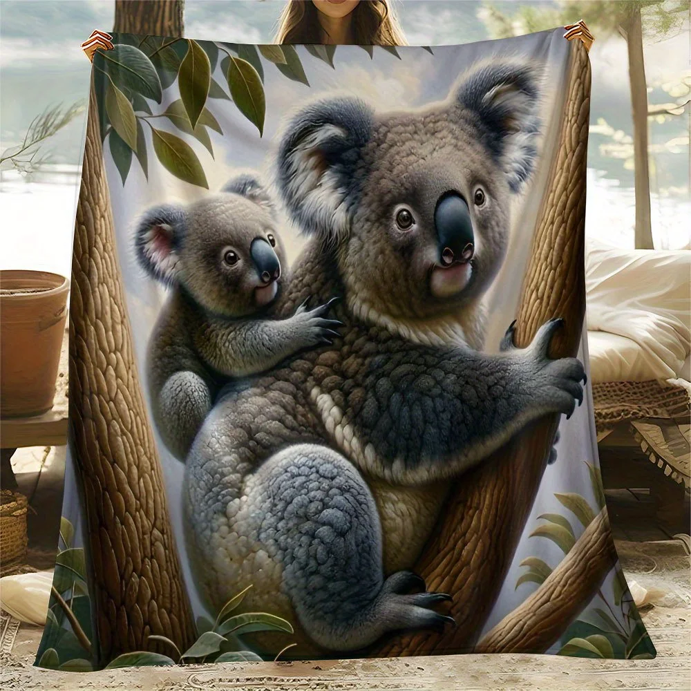 Cute Koala Bear Throw Blanket for Couch Sofa Nursery Decor Pet Bed Jungle Animal Print Cozy Warming Throw Kids Gift Plush Fleece