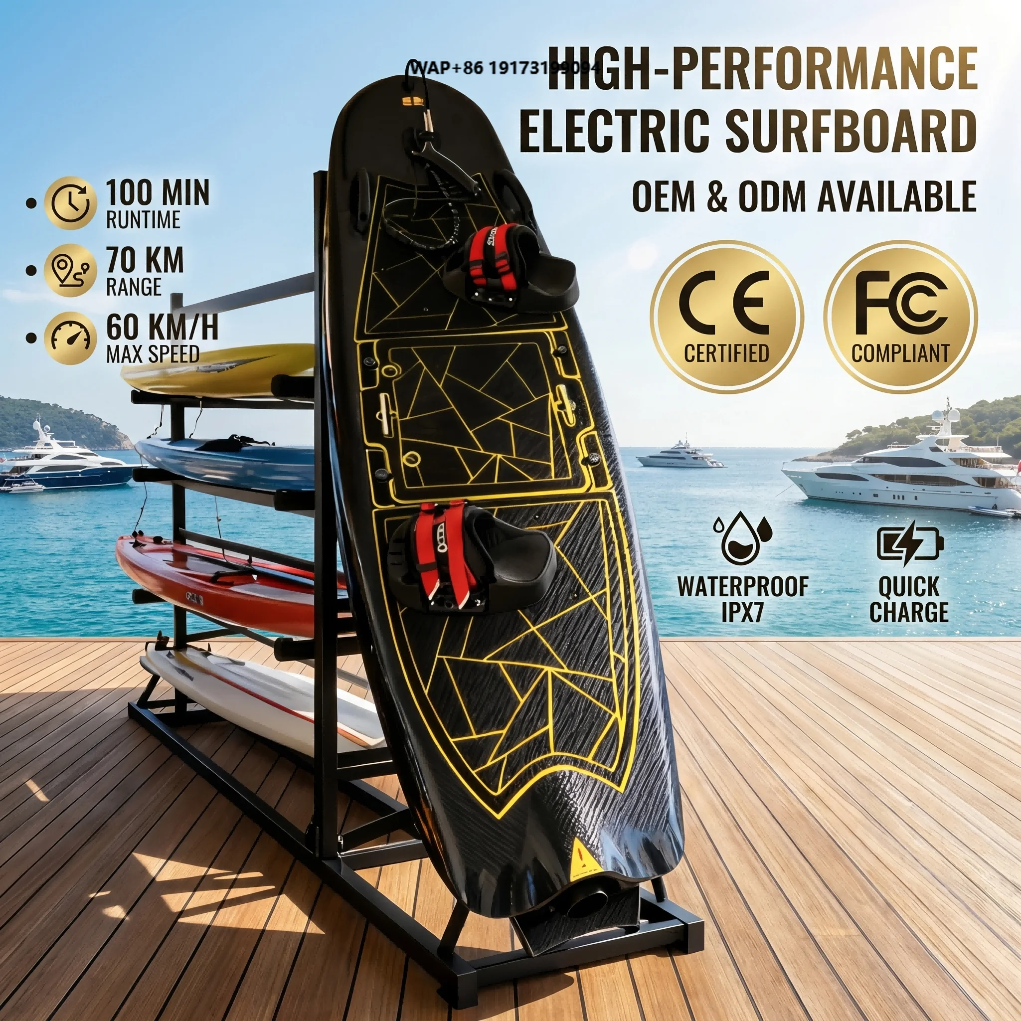 High Strength Waterproof Carbon Fiber Electric Surf SUP Board 72V Battery Portable Offshore Waters Outdoor CE Certified