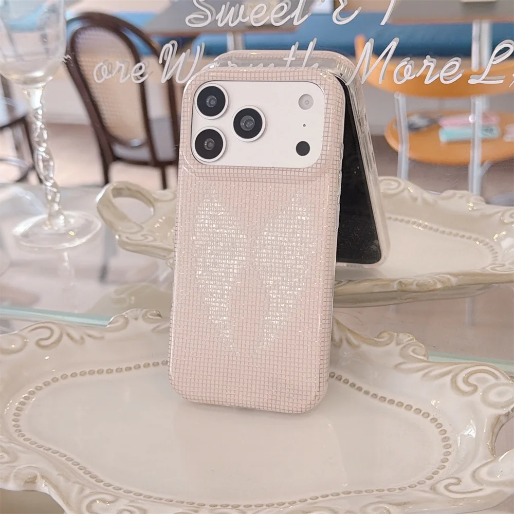 Kawaii Bling Grid Heart Phone Case For iPhone 18 Pro Max 18 Pro 17 16 15 Full Rhinestone Soft Shockproof Lens Protective Cover