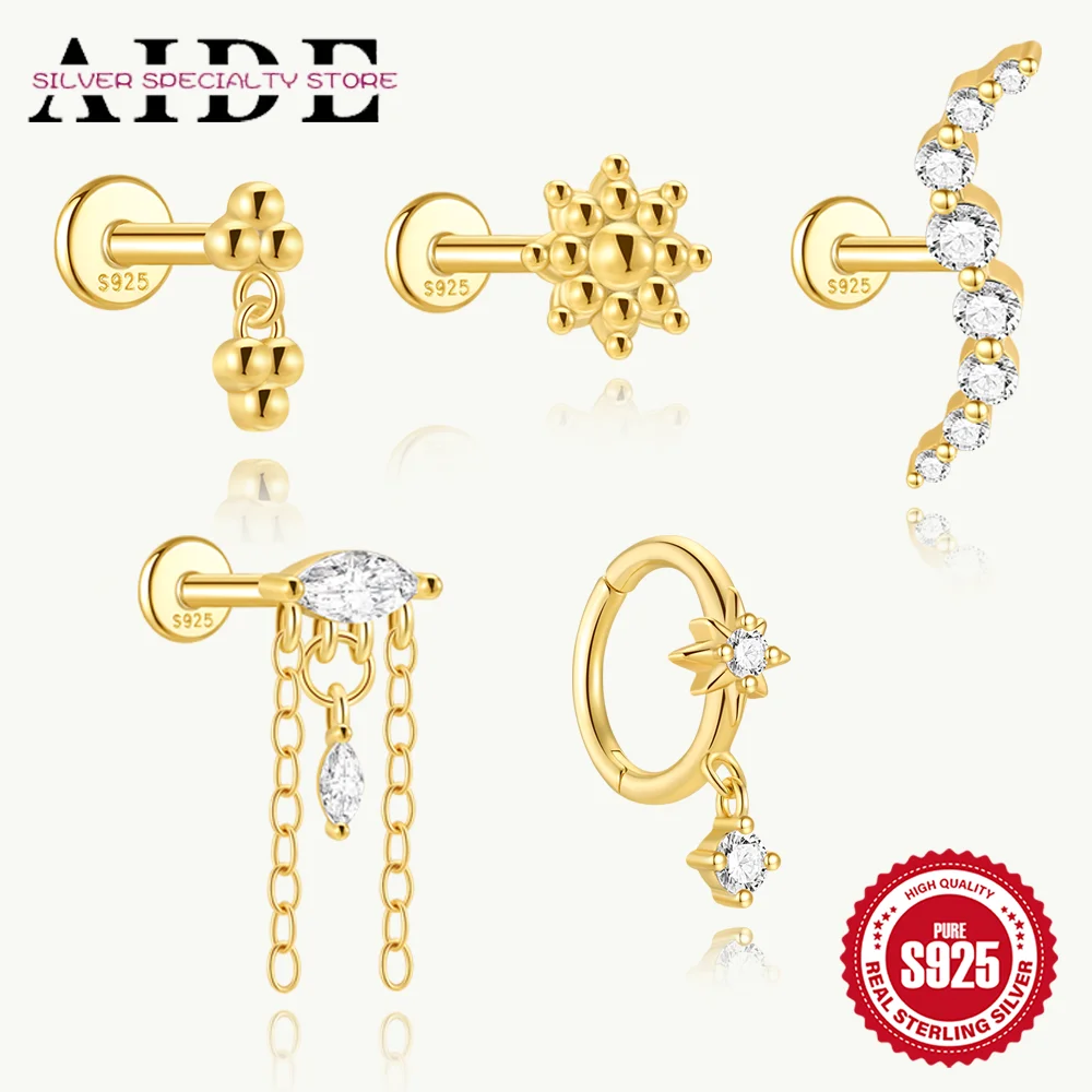 

AIDE 1Piece 925 Sterling Silver Shiny Flower Tassel Piercing Earring For Women Exquisite Personalities Charms Earrings