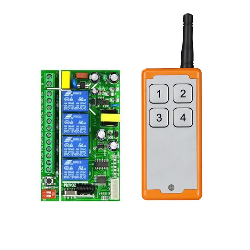 

433MHZ Ndustrial AC 110V 220V 4CH RF Wireless Remote Control Switch Radio Receiver With 20-1000M Long Distance Remote controller