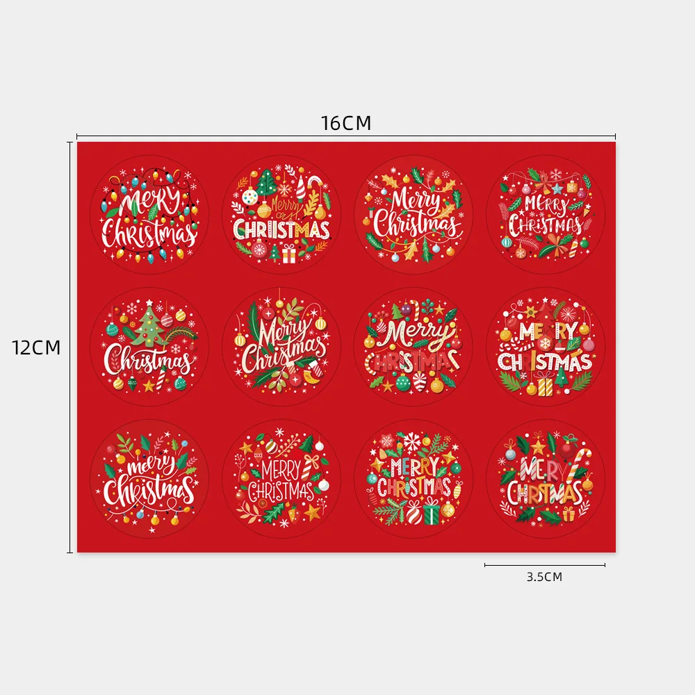 120pcs/set New Red Christmas Stickers 3.5cm Adhesive Xmas Decor Supplies with Christmas Elements for Envelope Candy Cookie Bag