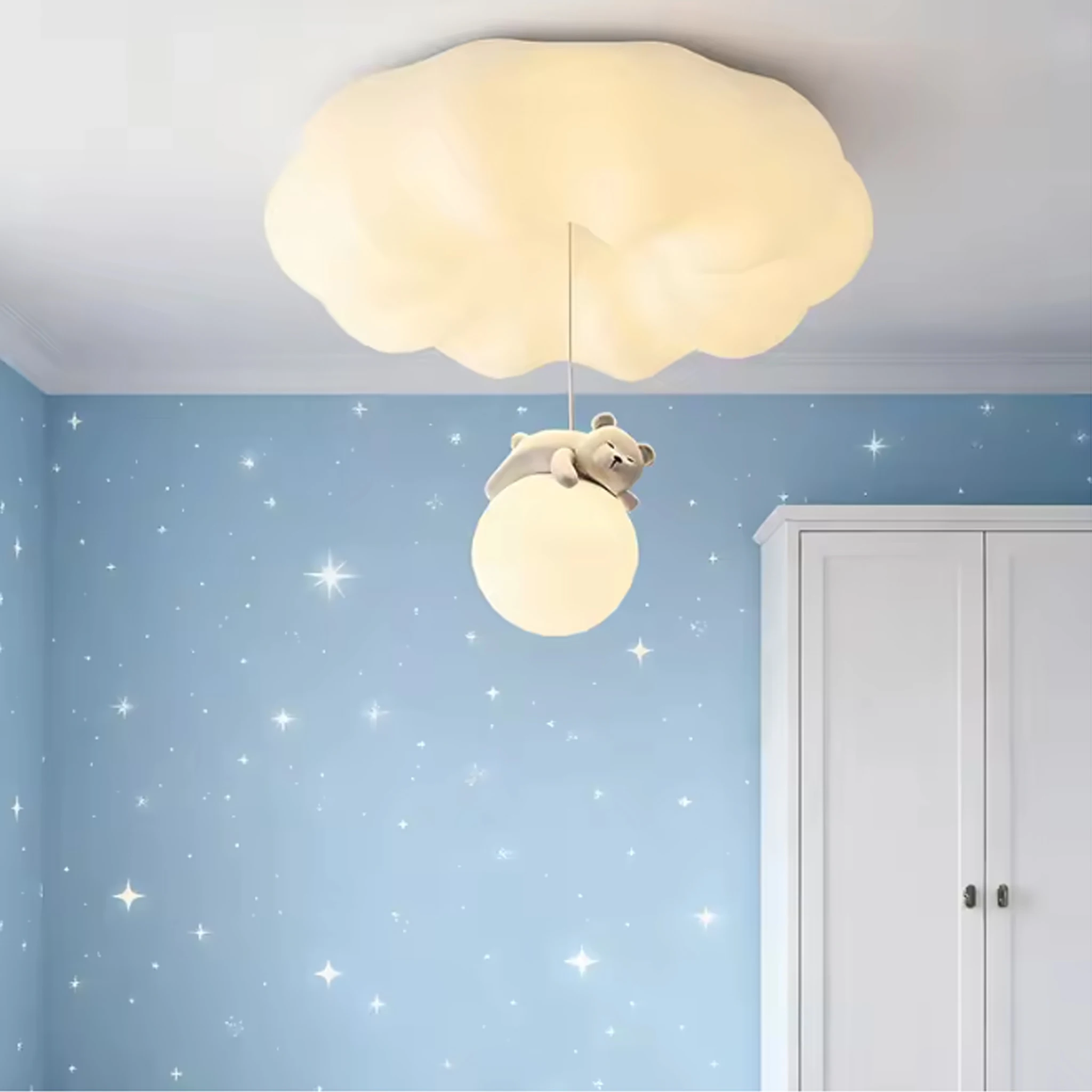 Modern Cloud Ceiling Light Dimmable LED Ceiling Light Bear White Children's Room Bedroom Nursery Ceiling Lamp Room Decor