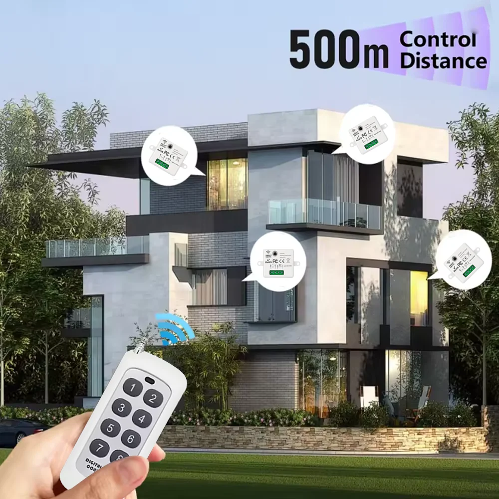 RF433Mhz العالمي لاسلكي للتحكم عن بعد مفتاح الإضاءة AC110V 220 فولت 10A 500 متر التتابع وحدة صغيرة الارسال لمروحة المصباح LED