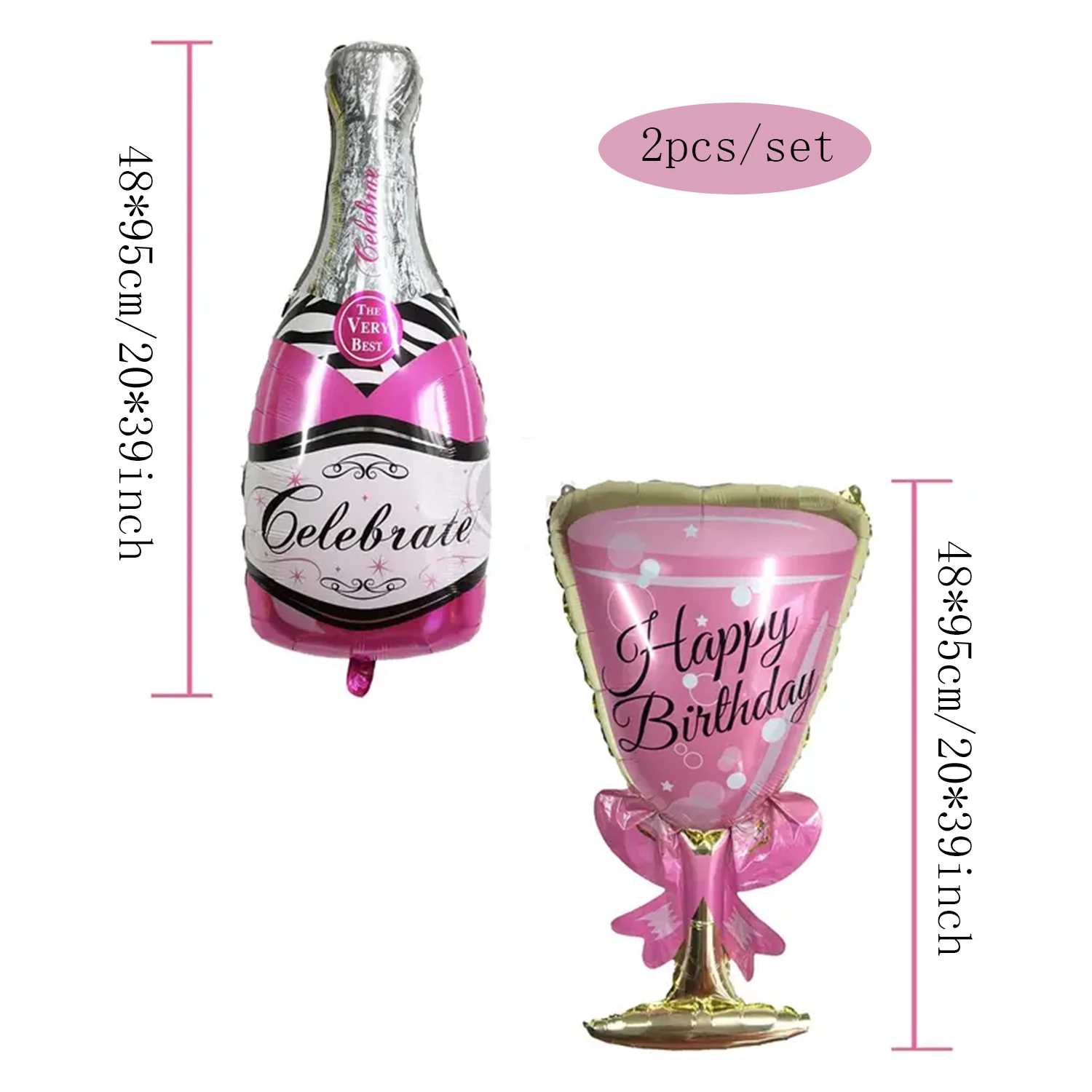 2Pcs （39Inch）Happy Birthday Champagne Bottle and Glass Large Decorative Balloon, Room Decoration, Scene Decoration