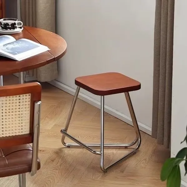 Furniture Footrest Middle Bauhaus Solid Wood Stainless Steel Low Stool Triangular Bar Counter Sofa Side Table Dressing Chair