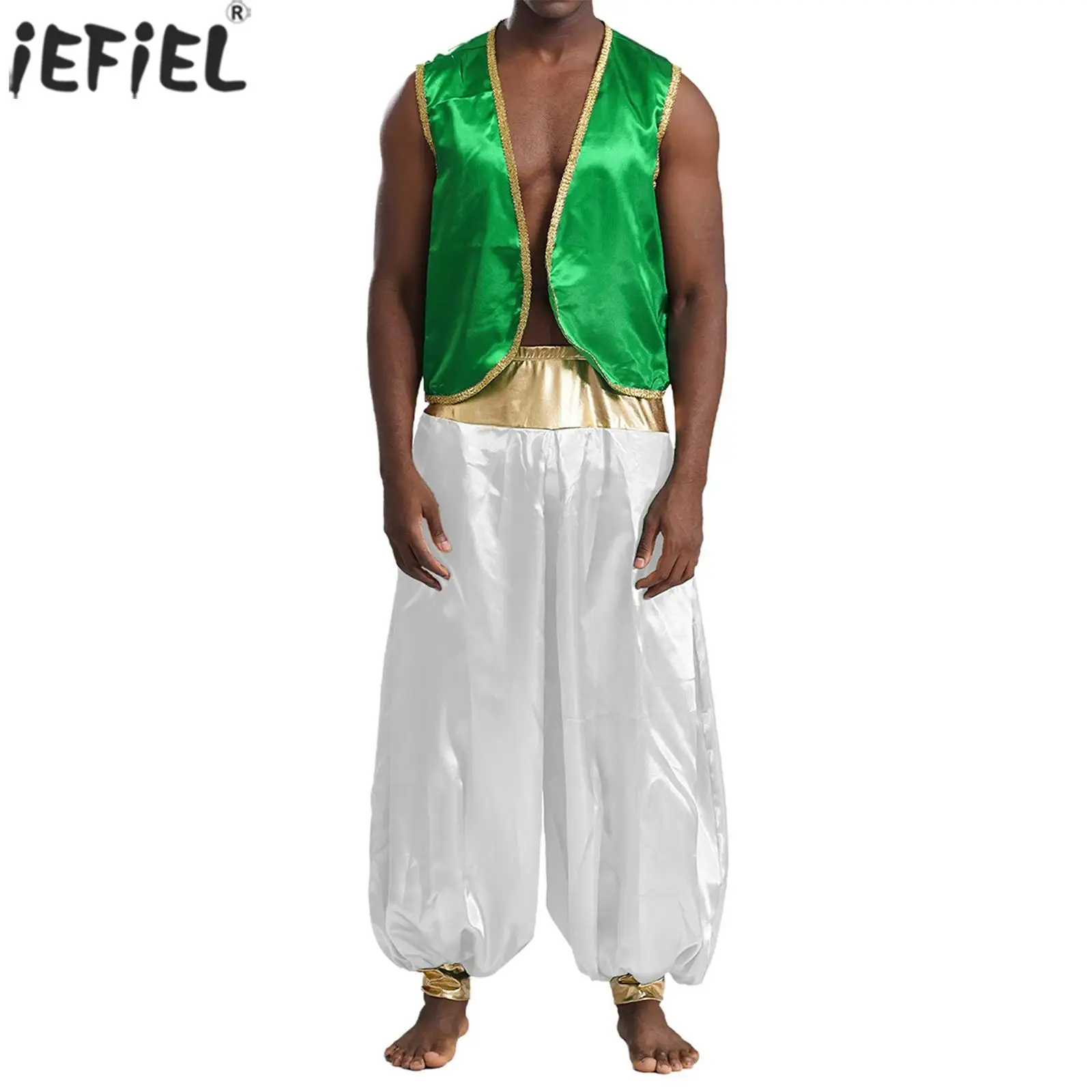 

Men Arabian Indian Warrior Prince Cosplay Outfits Halloween Carnival Knight Gladiator Role Play Waistcoat with Lantern Pants Set