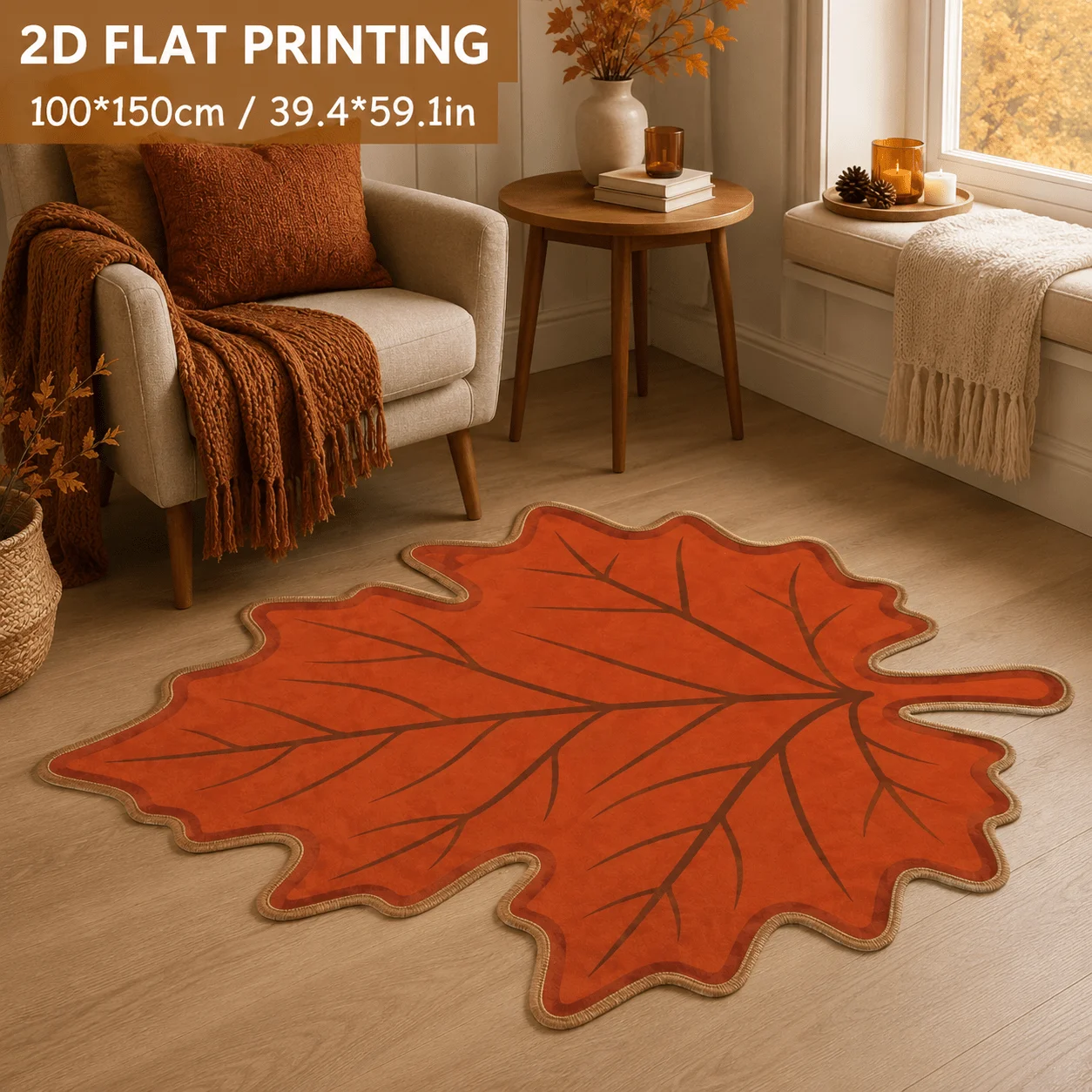 Contour Oak Leaf Flannel Area Rug Stain Proof Floor Mat For Fireplace Room Cozy Cabin Thanksgiving Decor Autumn Lover Gift