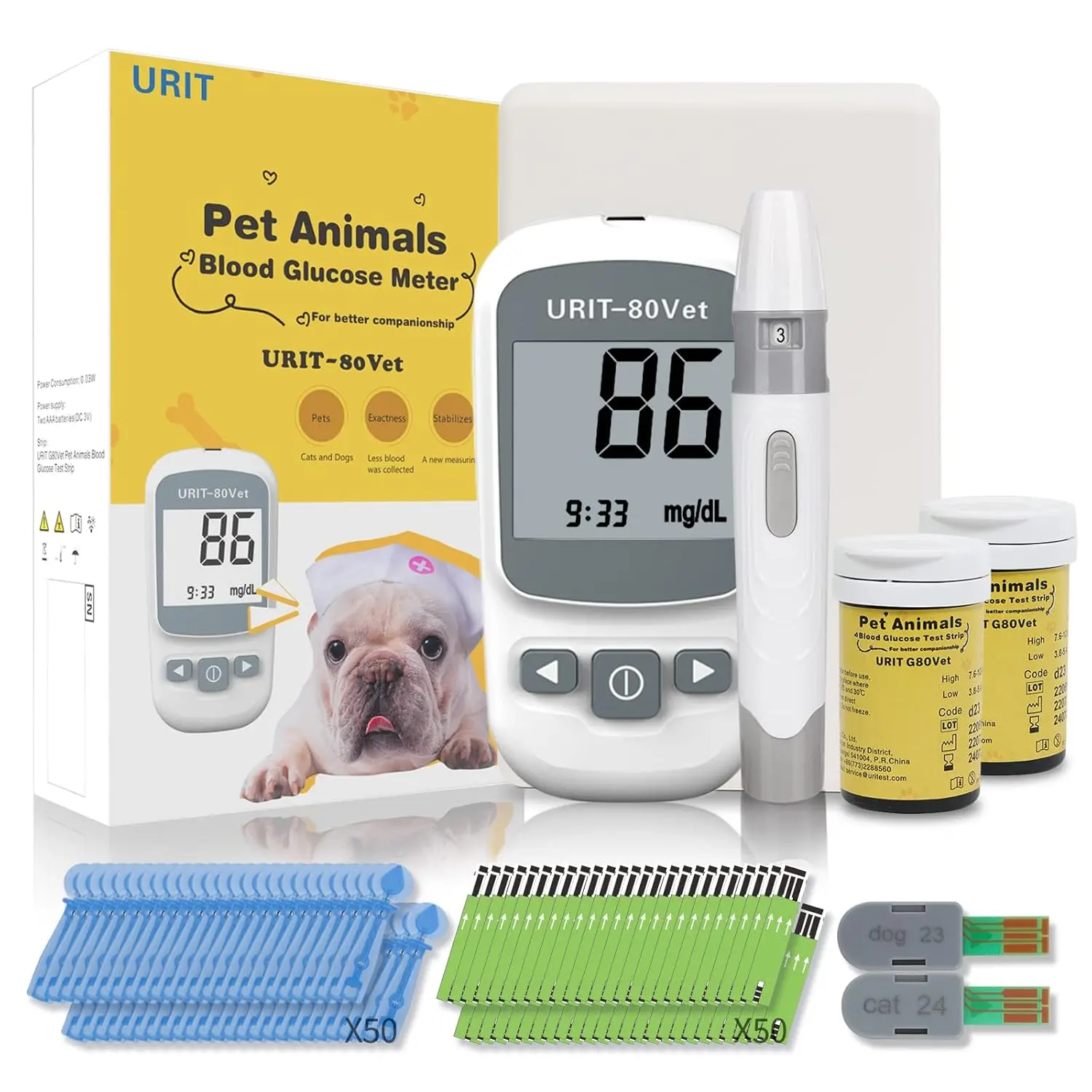 

Pet Blood Glucose Meter for Dog Cat with 50 Test Strips, Blood Suger Monitor Kit,Blood Glucose Monitoring System for Dog/Cat