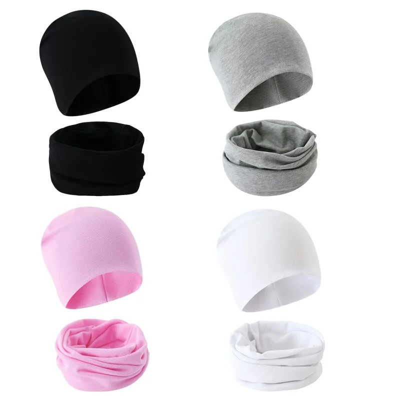 2pcs/set Baby Hat Scarf Autumn Winter Solid Color Warm Toddler Cap Scarf for Girls and Boys Infant Hats Set Kids Skull Caps