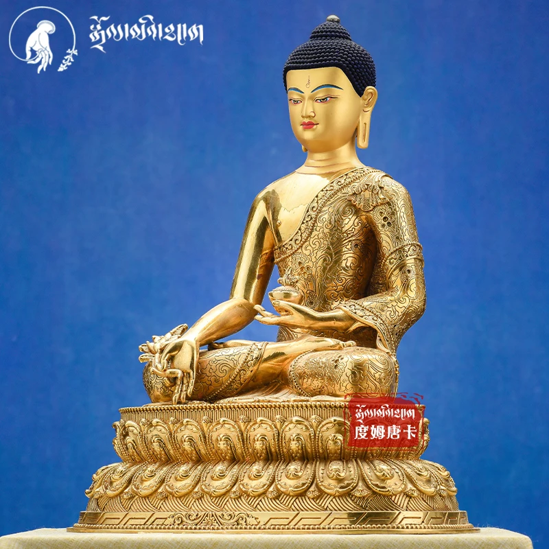 Pure copper gilt 10inch 32cm pharmacist Buddha statue Tibetan tantra pharmacist glazed light Tathagata boutique statue ornament